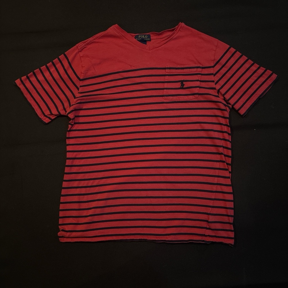 Polo by Ralph Lauren Men's Red and Black Striped Tee